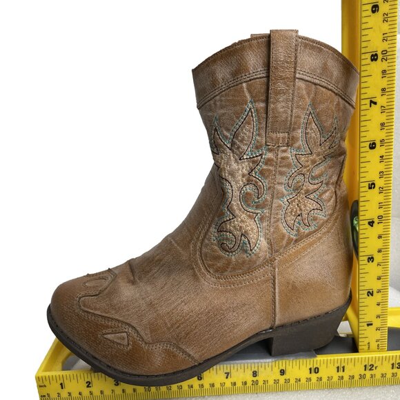 Arizona Ankle Boots Cowgirl Western Cowboy Faux Leather Tan Turquoise Women's 10 - Picture 10 of 12